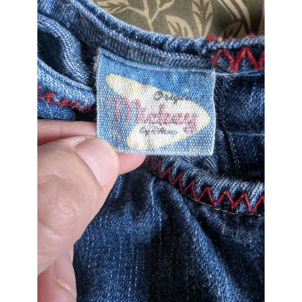 Vintage 90s Minnie Mouse Denim Overall Dress 18 Months Embroidered Mickey Kiss